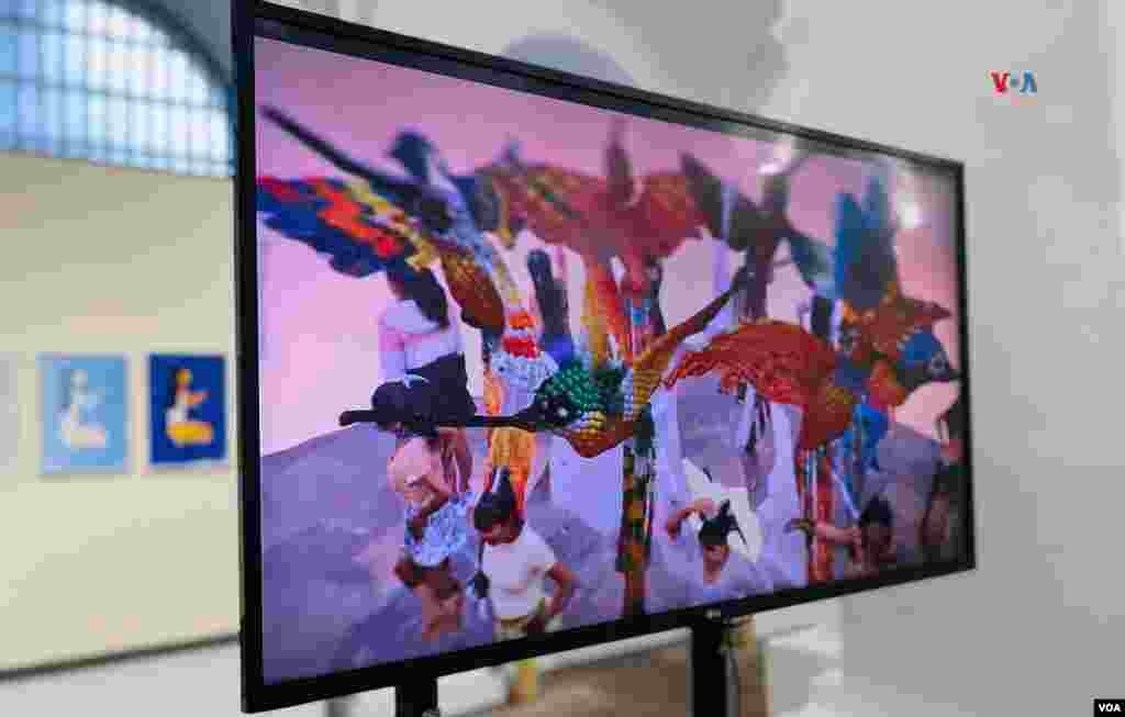 Los colibríes fueron grabados para un video en tercera dimensión, en el que también aparecen fotografías de los cuerpos de estas mujeres, y es reproducido en la misma sala del museo. 