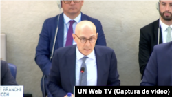 Komisaris Tinggi Kantor PBB untuk Hak Asasi Manusia (ACNUCH), Volker Türk, menyampaikan laporannya tentang Venezuela, 5 Juli 2023.