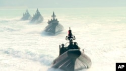 台灣海軍在南部高雄舉行演習。(2024年1月31日)