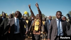 Nelson Chamisa, leader of Zimbabwe's main opposition party, the Citizens Coalition for Change (CCC), arrives at a rally to celebrate the launch of his election campaign in Gweru, Zimbabwe, July 16, 2023.