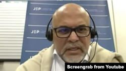 Captura de pantalla de la Audiencia Única de Aporte a la Verdad Salvatore Mancuso ante la JEP, el 10 de mayo de 2023.