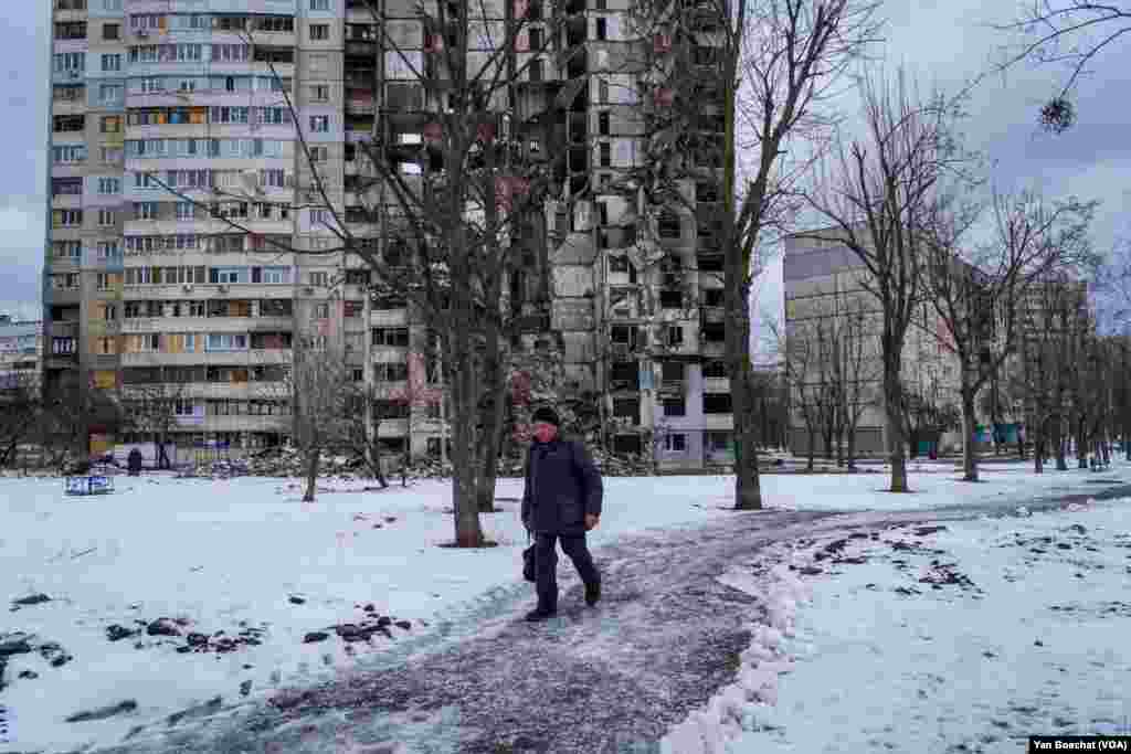 Alexey Yermack, a Saltivka resident, says he fears for his grandsons if the Russians try to invade Kharkiv again, Feb. 15, 2023.