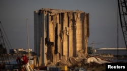 A view shows the partially collapsed grain silos damaged in the Aug. 4, 2020, Beirut port blast, as Lebanon prepares to mark the four-year anniversary of the explosion, in Beirut, Aug. 2, 2024.