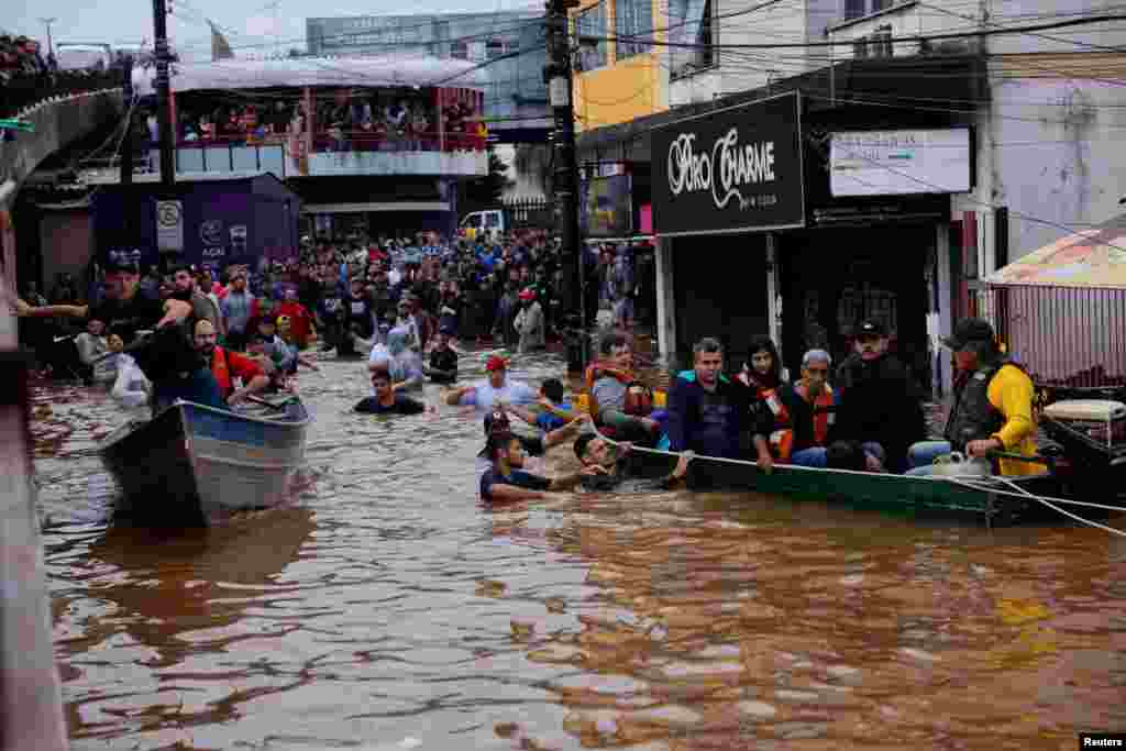 People are rescued after floods in Canoas, at the Rio Grande do Sul state, Brazil.
