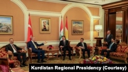 کۆبوونەوەی بەرپرسانی باڵای هەرێمی کوردستان لەگەڵ ڕەجەب تەیب ئەردۆغان و شاندی یاوەری لە حکومەتی تورکیا بۆ هەولێر لە ڕۆژی 22-4-2024.