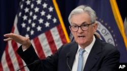 聯儲局主席鮑威爾在華盛頓的美聯儲總部舉行記者會。(2023年3月22日)