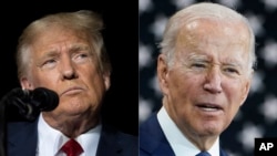 Mantan Presiden Donald Trump, kiri, dan Presiden Joe Biden, kanan. Biden dan Trump sedang mempersiapkan untuk kembali mencalokan diri pada Pilpres 2024. (Foto: AP)