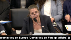 Помічниця адміністратора Агенції США з міжнародного розвитку (USAID) Ерін Маккі під час слухань в Конгресі США.