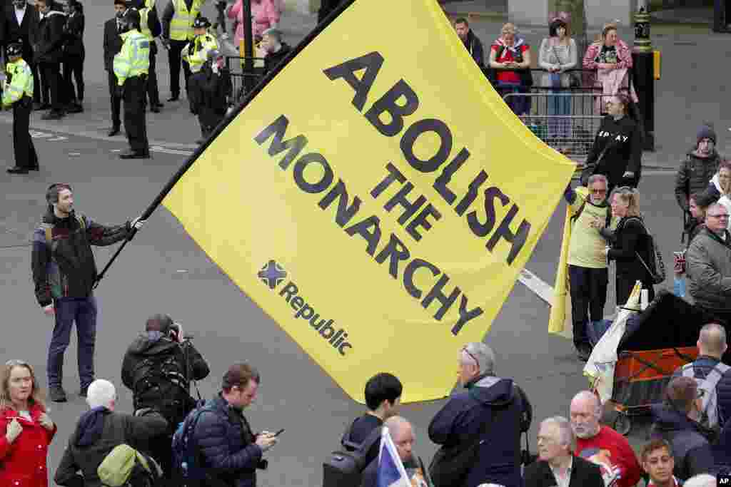 Anti-monarchy protesters demonstrate on the day of the coronation ceremony for Britain's King Charles III in London, Britain, May 6, 2023.