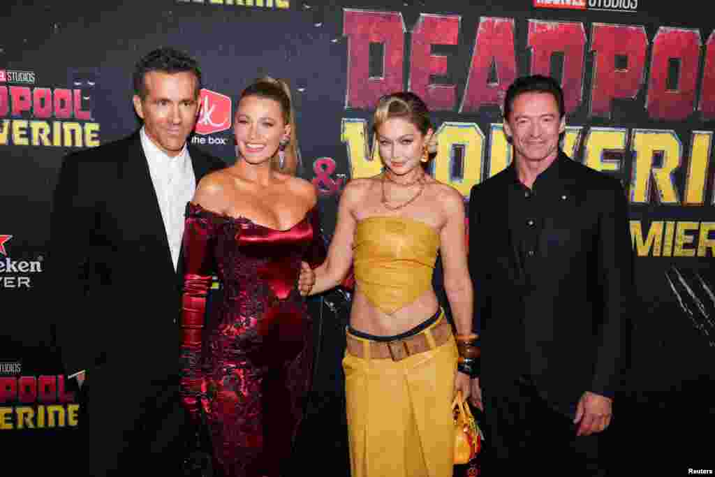 Ryan Reynolds, Blake Lively, Gigi Hadid and Hugh Jackman attend the premiere of 'Deadpool and Wolverine' in New York City, July 22, 2024.