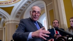 FILE- Senate Majority Leader Chuck Schumer of New York meets with reporters at the Capitol in Washington, March 20, 2024.
