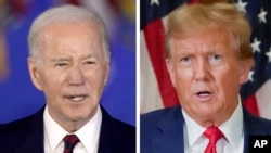 En esta foto combinada, el presidente Joe Biden habla en Milwaukee, el 13 de marzo de 2024, izquierda, y el expresidente Donald Trump habla en Nueva York, el 11 de enero de 2024.