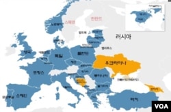 북대서양조약기구(NATO·나토) 현황. 파란색 영역이 30개 기존 회원국. 붉은 글자로 쓴 스웨덴과 핀란드의 신규 가입에 관한 기존 회원국들의 의회 비준 절차가 최근 진행됐다. 핀란드는 이 과정을 마치고 지난 4월 공식 회원국이 됐으나, 스웨덴은 튀르키예와 헝가리의 동의가 남아 있다. 노란색 영역은 그 밖에 가입을 희망한 나라들. [클릭하시면 크게 볼 수 있습니다.]