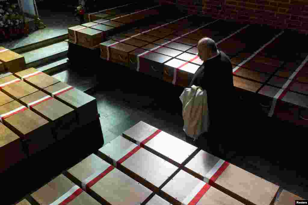 The burial of the skeletal remains of over 700 victims of German crimes discovered in the so-called 'Valley of Death' takes place in a funeral mass in Chojnice, Poland.