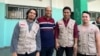 Relawan Mer-C di Gaza: Farid (paling kiri), Fikri (paling kanan) dan Reza di sebelahnya (foto: dok. Farid). 