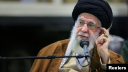 Iran's supreme leader, Ayatollah Ali Khamenei, looks on during a meeting at an IRGC Aerospace Force achievements exhibition in Tehran, Iran, Nov. 19, 2023. (Office of Iran's Supreme Leader/West Asia News Agency via Reuters) 