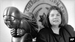 FILE - Wilma Mankiller is shown in an undated photo. She was chief of the Cherokee from 1985-95 and put much of her focus on education, health and housing.