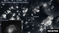 A satellite image shows gas from the Nord Stream pipeline bubbling up in the water following incidents in the Baltic Sea, in this handout picture released September 29, 2022.