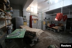 An empty room at a damaged field hospital is seen after airstrikes in a rebel held area in Aleppo, Oct. 1, 2016.