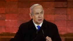 以色列總理內塔尼亞胡（Benjamin Netanyahu）星期日（2024年5月5日）在以色列猶太人大屠殺紀念館的紀念活動上發表演說。 （法新社）