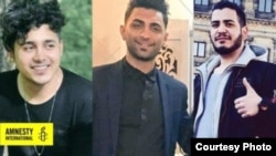 From right to left: Amirhossein Moradi, Mohammad Rajabi and Saeed Tamjidi who have been sentenced to death in connection with acts of arson that took place during protests in Nov. 2019. (Photo Courtesy of Amnesty International)