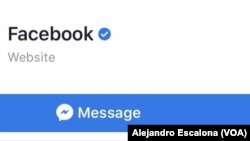 Captura de pantalla de la página de Facebook con un iPhone. Washington, D.C., octubre 16, 2018.