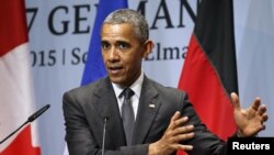 El presidente Obama habla durante una conferencia de prensa al final de la Cumbre del G7 en Alemania.