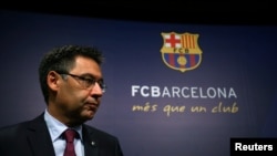 Le président du FC Barcelone Josep Maria Bartomeu lors d'une conférence de presse à Barcelone, Espagne, le 29 mai 2017.
