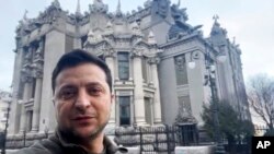 President Volodymyr Zelenskyy tells Ukrainians he refused U.S. offers to evacuate: "The fight is here." (Ukraine presidential press office) 
