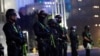 Police officers stand guard outside of Staples Center during Election Day in Los Angeles, California, U.S., November 3, 2020.