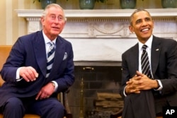 FILE - Presiden AS Barack Obama bertemu dengan Pangeran Charles di Gedung Putih, Washington, 19 Maret 2015.