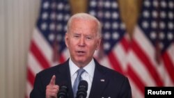 U.S. President Joe Biden delivers remarks on the crisis in Afghanistan during a speech in the East Room at the White House in Washington, Aug. 16, 2021.