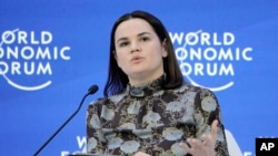 Світлана Тихановська на Всесвітньому форумі у Давосі, Швейцарія, 19 січня 2023р. AP Photo/Markus Schreiber
