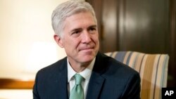 Supreme Court Justice nominee Neil Gorsuch meets with Sen. Chris Coons, D-Del., on Capitol Hill in Washington, Feb. 14, 2017. 