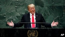 Rais Trump akizungumza katika baraza kuu la Umoja wa mataifa huko New york jumanne Sept.25,2018.