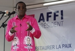 FILE - Pascal Affi N'Guessan, leader of Ivorian Popular Front (FPI), speaks during a campaign rally in Gagnoa, Ivory Coast, Oct. 10, 2015.