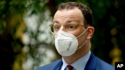 German Health Minister Jens Spahn said at a press conference in Berlin, Germany, May 12, 2021, the goal is for the Immunity Certificate to be compatible with the certification system currently being developed and debated by the European Union.