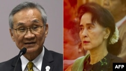 泰國外交部長帕馬威奈和被軍人政變推翻的緬甸領導人昂山素姬。帕馬威奈披露他與被關押的昂山素季見了面。(2023年7月12日)