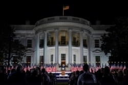 FILE - President Donald Trump speaks from the South Lawn of the White House during the Republican National Convention, in Washington, Aug. 27, 2020.