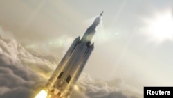NASA's Space Launch System (SLS) 70-metric-ton configuration is seen launching to space in this undated artist's rendering.