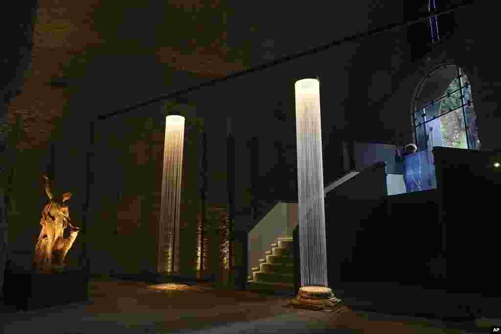 An illuminated area of the recently restored western section of Roman Emperor Nero's Domus Aurea is pictured as it reopens to the public after being closed for years, in Rome.