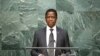 FILE - Zambian President Edgar Lungu speaks before attendees during the 70th session of the United Nations General Assembly at the U.N. Headquarters in New York, Sept. 29, 2015.