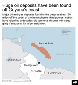 El mapa ubica el bloque Stabroek frente a la costa de Guyana. AP