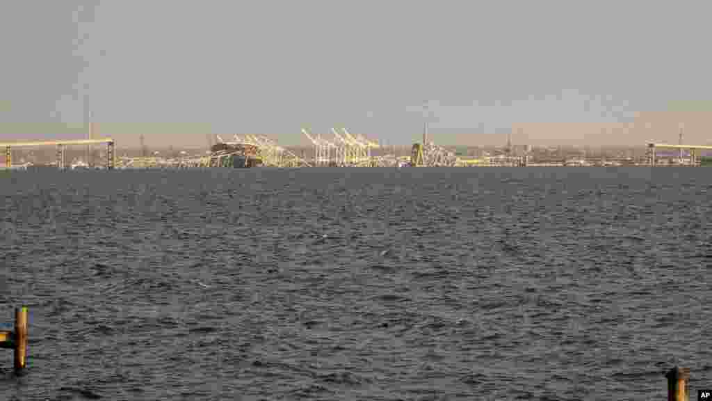 Baltimore's Francis Scott Key Bridge collapse is shown early morning, March 26, 2024 from Riviera Beach, Maryland. 