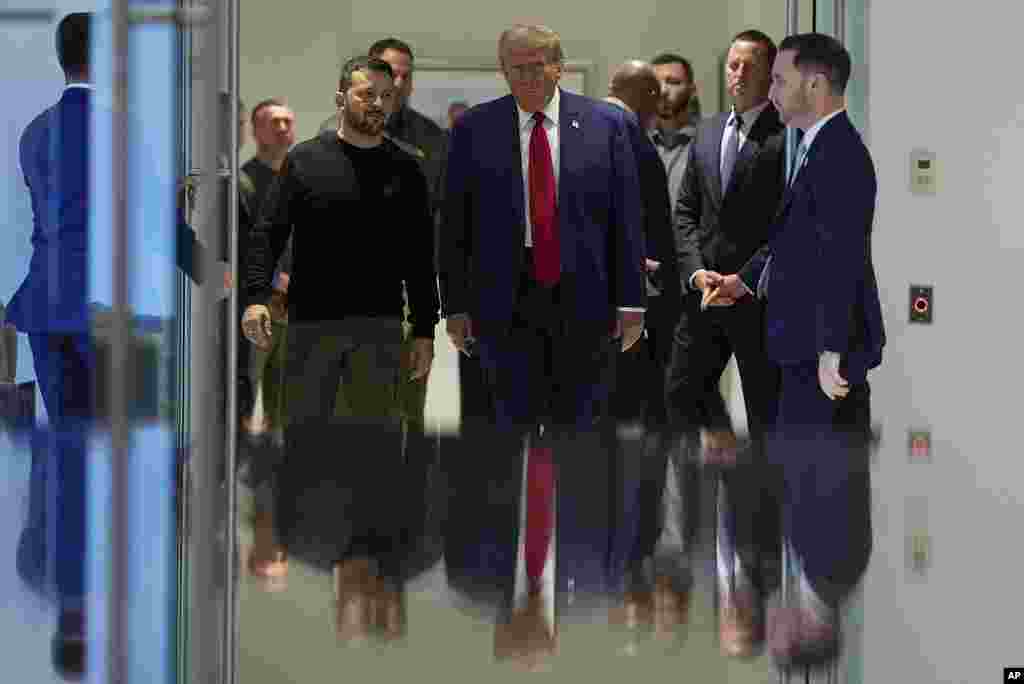 Republican presidential nominee former President Donald Trump meets with Ukraine's President Volodymyr Zelenskyy at Trump Tower, in New York.
