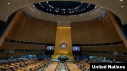 ၂၀၂၀ ခုနှစ်က ကျင်းပခဲ့တဲ့ ကုလသမဂ္ဂ နှစ်ပတ်လည် အထွေထွေညီလာခံ မြင်ကွင်း။ (စက်တင်ဘာ ၂၀၂၀၊ ဓာတ်ပုံ - United Nations)