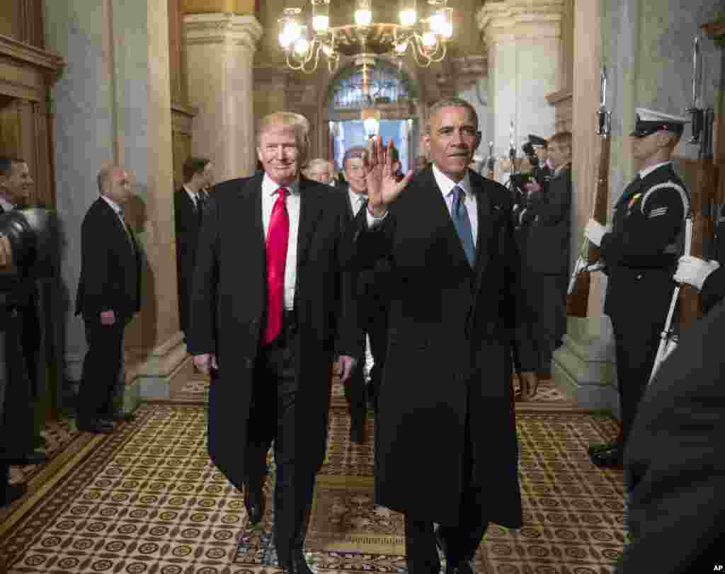 President-elect Donald Trump and President Barack Obama arrive for Trump's inauguration ceremony at the Capitol in Washington, Jan. 20, 2017. (AP Photo/J. Scott Applewhite, Pool)