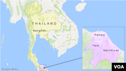 Peta wilayah Pattani, Yala dan Narithiwat di Thailand Selatan.