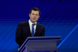 South Bend Mayor Pete Buttigieg responds to a question, Sept. 12, 2019, during a Democratic presidential primary debate at Texas Southern University in Houston.