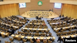 A general view shows the opening session of Heads of States and Government of the African Union on the case of African relationship with the International Criminal Court in Ethiopia's capital Addis Ababa, Oct. 11, 2013. 